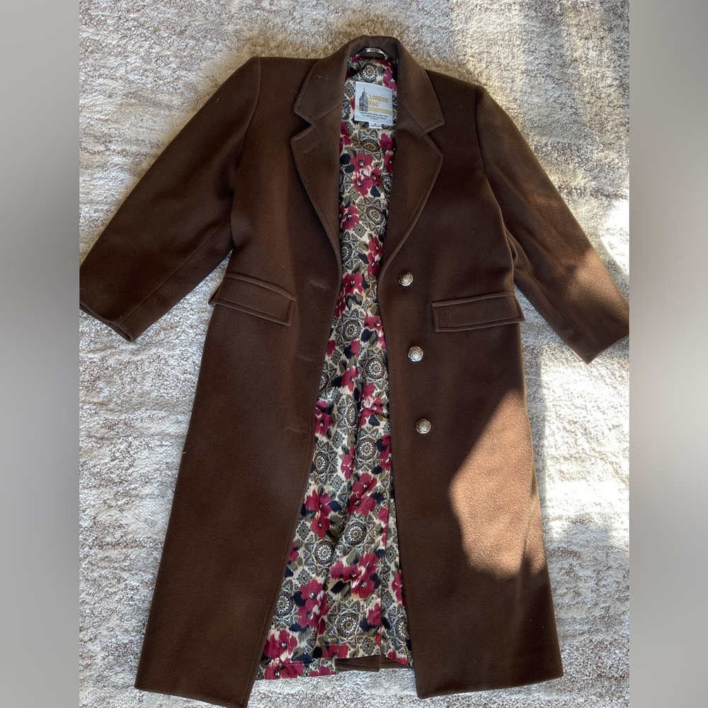 Vintage Brown London Fog Pea Coat with Patterned Liner